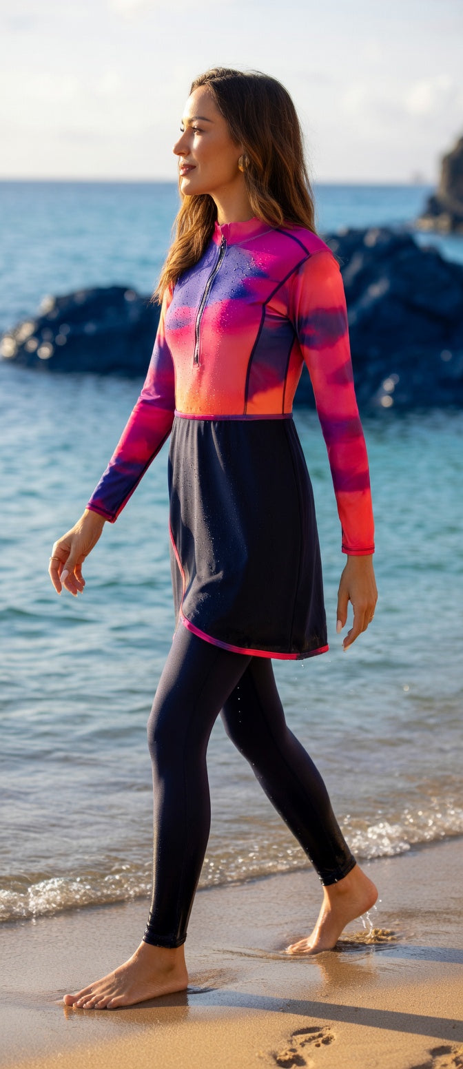 Aria Gradient – Burkini Damen kaufen, Pink Lila Ombré Strandlook