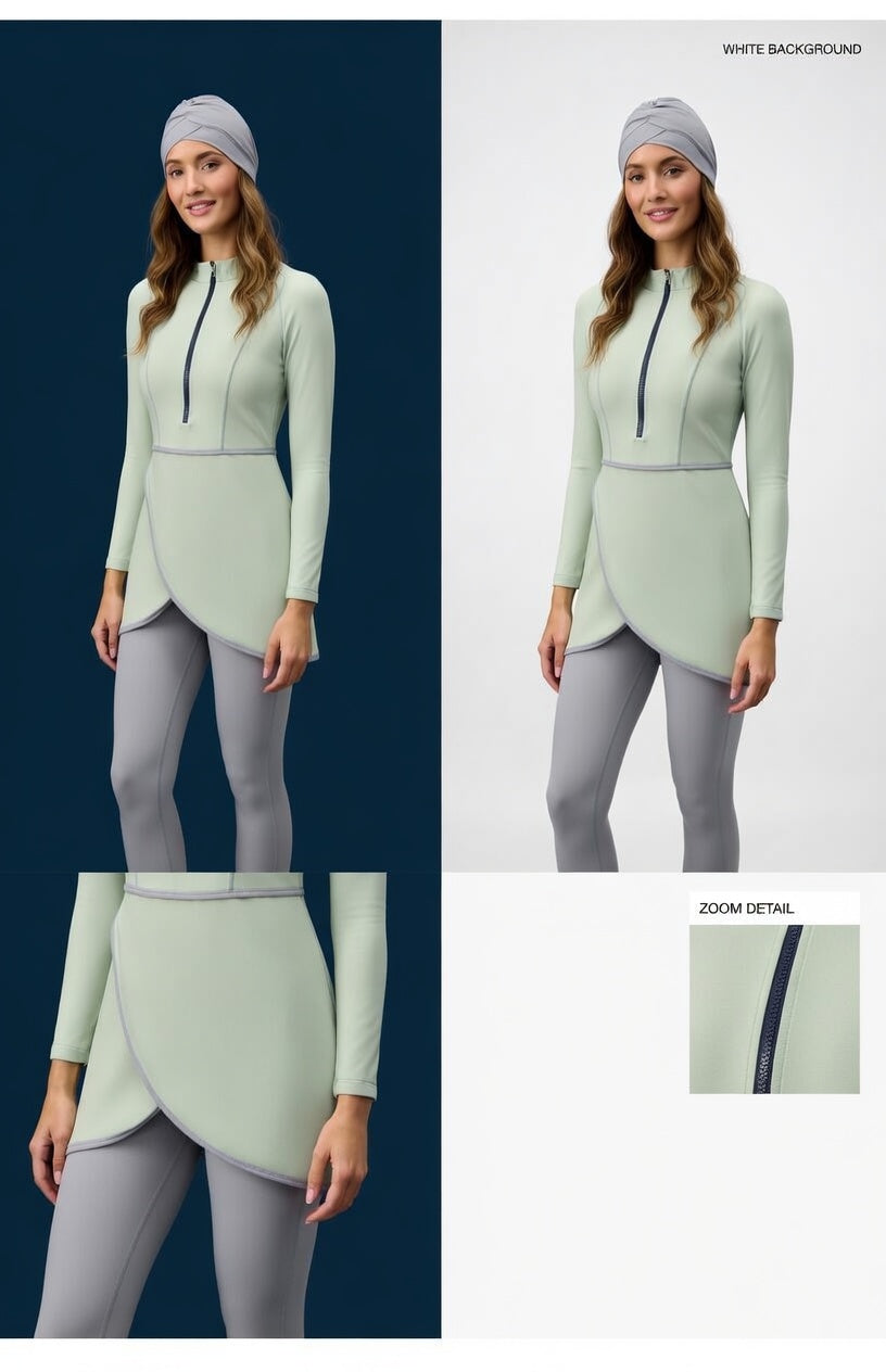 Burkini Damen in Mintgrün mit Hijab – Sofia Modest Swim
