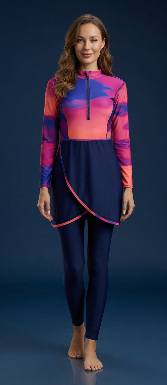 Aria Gradient Burkini Damen – Pink Lila Farbverlauf, Vorderansicht