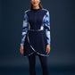 Aria Peacock Burkini Damen – detailreiches Pfauenmuster in Blau Grün, Vorderansicht