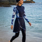 Aria Peacock – Burkini Damen Pfauenmuster kaufen, Strandspaziergang
