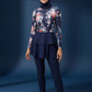 Aria Peplum Burkini Damen Navy Blumenmuster – femininer Peplum-Schnitt, Vorderansicht