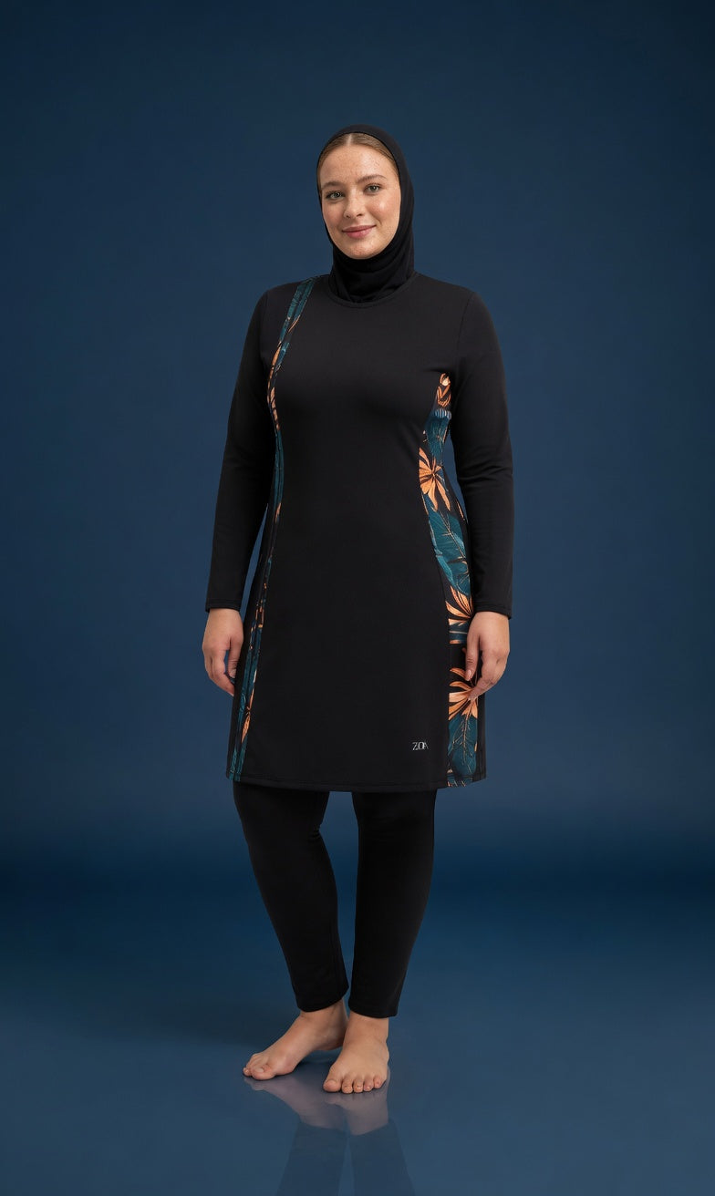 Luna Plus Black – Burkini Damen Große Größen in Schwarz, Vorderansicht