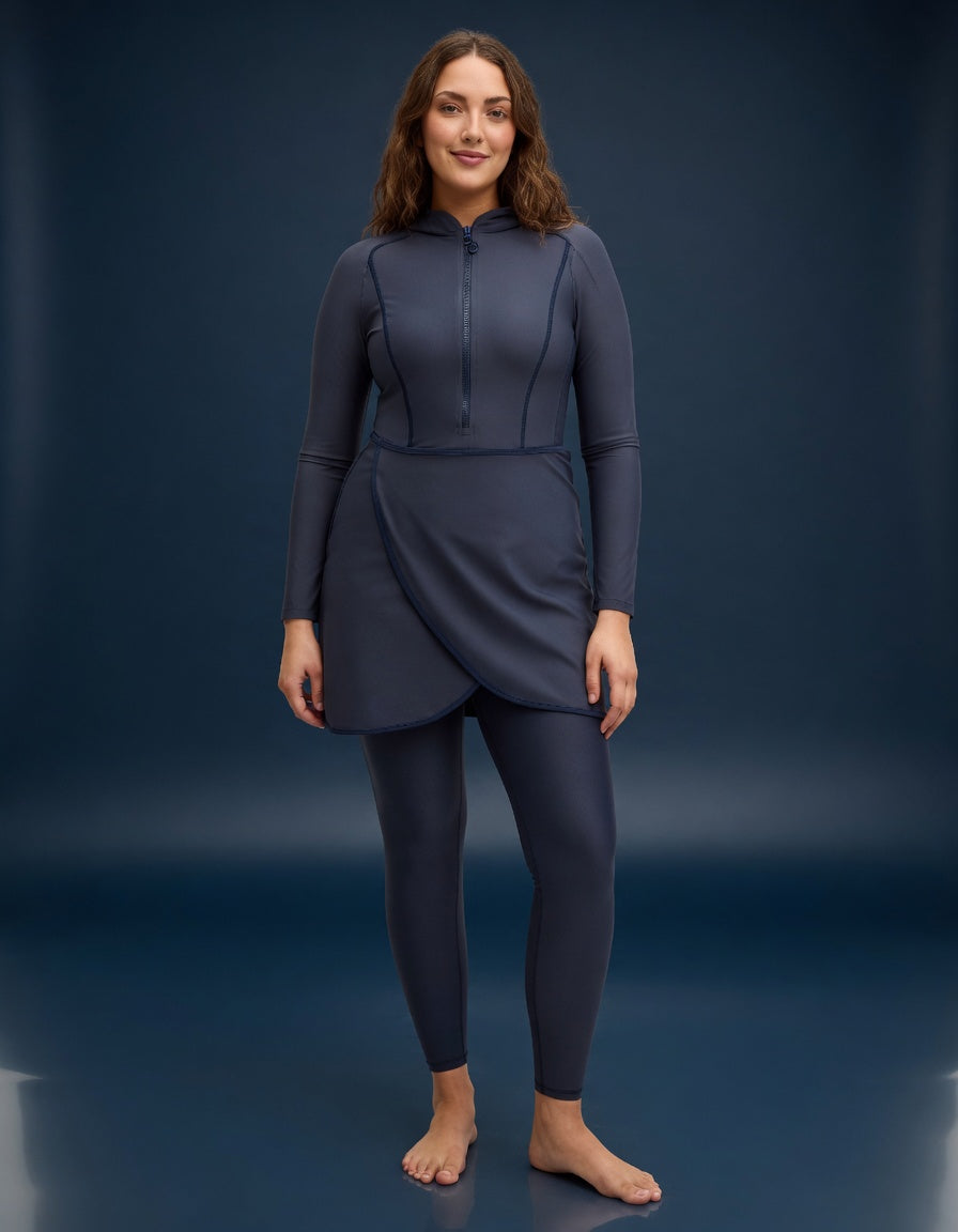 Luna Plus Burkini Marineblau – Große Größen Vorderansicht